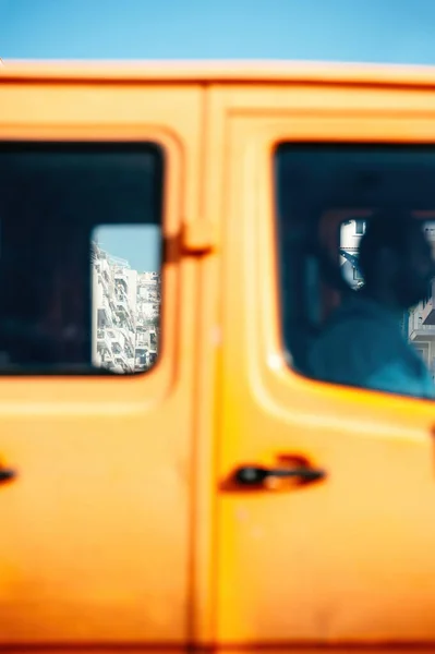 View Thessaloniki City Seen Window Orange Van Unrecognizable Driver — Stockfoto