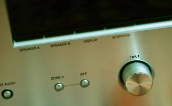 Input Button Aluminum Facade Figh End Stereo Audio Receiver Close — Stockfoto