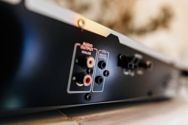 Paris, France - Mar 1, 2023: RI Remonte control interface on a vintage Hi-Fi radio tuner by Onkyo model T-4355 fm am band with Hi-Rigidity, Anti-Resonant Chassis to pevent Vibrations and Aluminum