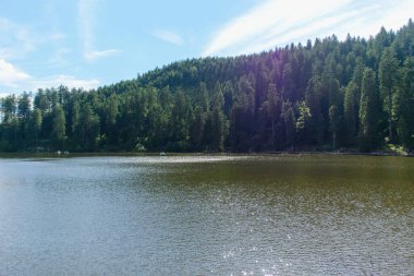 Güzel Mummelsee Almanya Gölü Kara Orman 'da berrak mavi gökyüzü