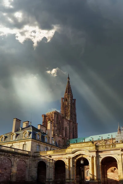 Képeslap Strasbourg Alsace Notre Dame Katedrálissal Egy Lélegzetelállító Kilátás Egy — Stock Fotó