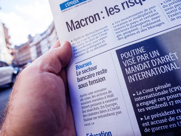 Paris France Mar 2023 Reding City French Press Writing Headline — стокове фото