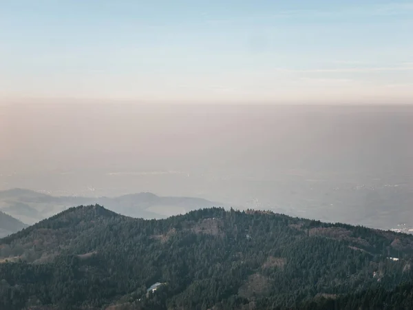 Una Mañana Tranquila Selva Negra Germanys Horizonte Cubierto Niebla Niebla — Foto de Stock