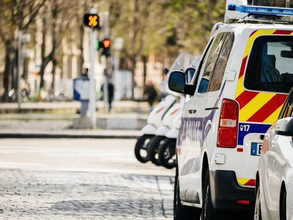 Strasborg Frankrike Mar 2023 Fransk Polisbil Patrullerar Gatorna Urban Stad — Stockfoto
