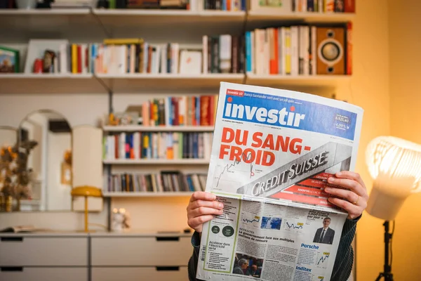 Paris France Mar 2023 Close Investir French Newspaper Breaking News — Stock Photo, Image