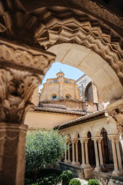 Manastır ve zeytin ağacıyla Katedrale Saint-Sauveur Aix-en-Provence 'in muhteşem kartpostal manzarasına hayranlıkla bakın. Dini ve tarihi ihtişam ile süslenmiş antik bir mimari..