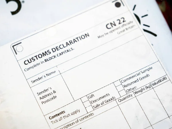Document Commercial Shipping Details Quantity Value Weight Filled Cn22 Form — Stock Photo, Image