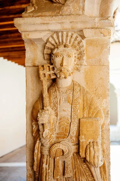 Esta Antiga Escultura Pedra Jesus Sul Frances Cathedrale Saint Sauveur — Fotografia de Stock