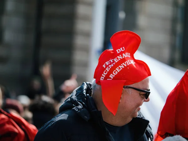 ストラスブール フランス 2023年3月29日 ストラスブールでの帽子の腐敗した男 フランスは先週渡された年金年齢の上昇に関連する抗議とストライキ行動の数週間を経験します — ストック写真