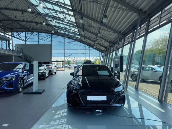 Germany May 2023 Luxury Display German Car Showroom Impressive Black — Stock Photo, Image