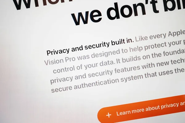 Paryż Francja Cze 2023 Prywatność Bezpieczeństwo Wbudowane Opis Stronie Apple — Zdjęcie stockowe