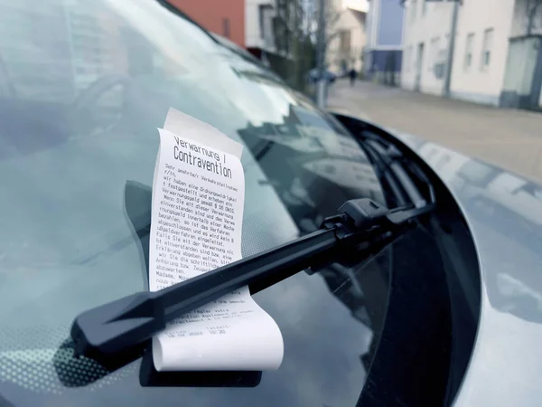 Kehl Germany Feb 2023 Verwarnung Contravention Fine Paper Windshield Parked — Stock Photo, Image
