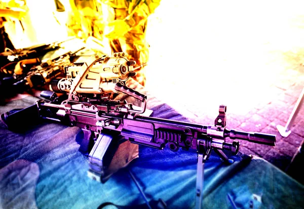 Captivating Conceptual Fire Heat Digital Color Effect Intense Flame Rifle — Stock Photo, Image