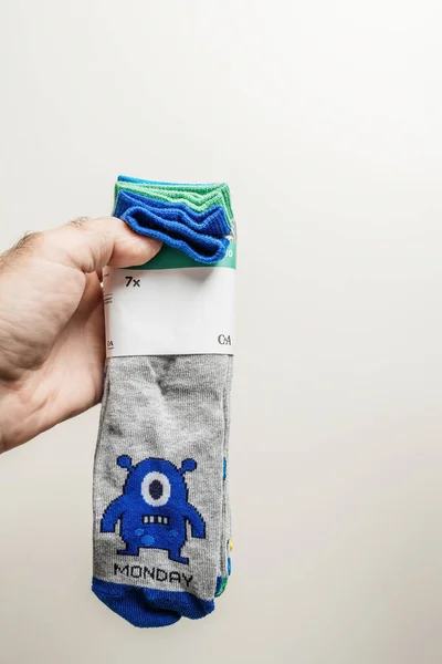 Paris France Sep 2023 Childs Socks Brand Featuring Monsters Word — Stock Photo, Image