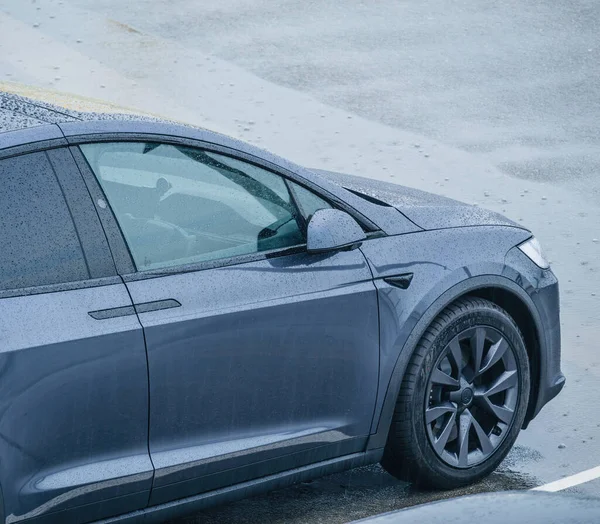 Neufchatel Hardelot France Aug 2023 Tesla Model Electric Car Engulfed — Stock Photo, Image