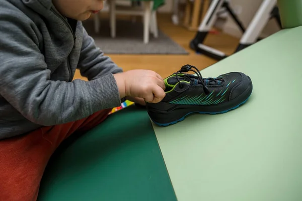 Frankfurt Germany Mar 2023 Child Showcasing Modern Stylish Lowa Boots — Stock Photo, Image
