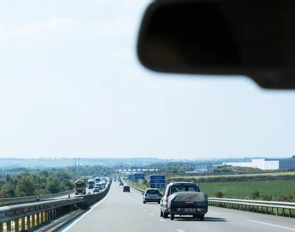 France Aug 2023 Bustling French Highway Displays Signs Indicating Approach — Stock Photo, Image