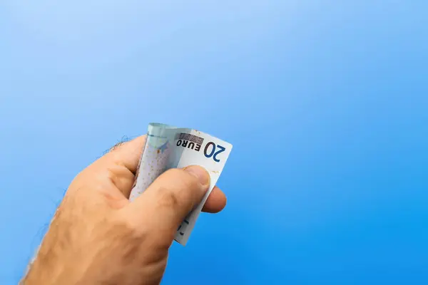 Hand Holds Folded Euro Bill Clear Blue Sky Representing Financial — Stock Photo, Image
