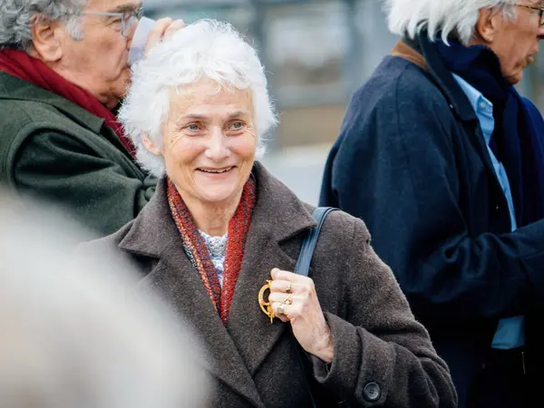 Strasbourg France Mar 2023 Elegant Confident Senior Woman Defocused Background — Stock Photo, Image