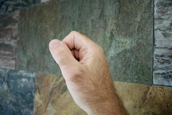 Male Fist Clenched Determination Solidarity Set Multi Textured Stone Wall — Stock Photo, Image