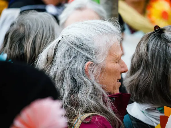 Strasbourg France Mar 2023 Side View Gray Haired Senior Woman — Stock Photo, Image