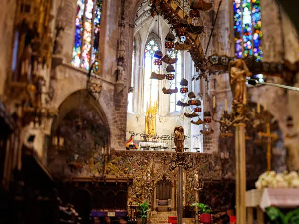 Vibrant Church Palma Mallorca Spain Adorned Numerous Stained Glass Windows — Stock Photo, Image