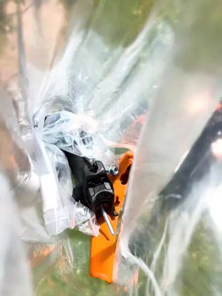 Yakın Plan Görüntüsü Boks Işlemini Yakalar Dümen Kolu Kısmı Plastik — Stok fotoğraf