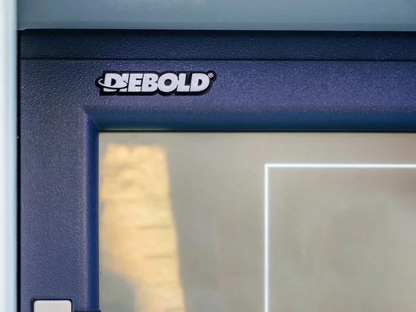 Detailed Macro Shot Showcasing Diebold Logotype Atm — Stock Photo, Image