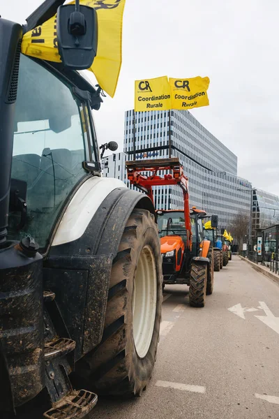 Strasbourg France Feb 2024 Perspective View Tractors Blocking Entrance European — Stock Photo, Image
