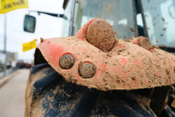Strasbourg France Feb 2024 Rear Part Tractor Obscured Mud Contributes — Stock Photo, Image
