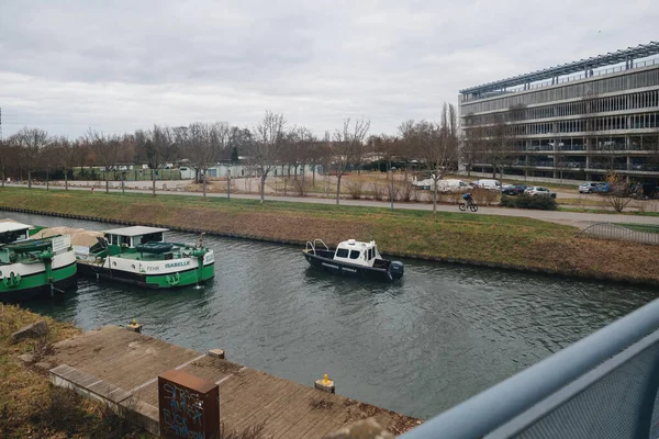 Strasbourg France Feb 2024 Police Monitor Troubled River Demonstrators Tractors — Stock Photo, Image