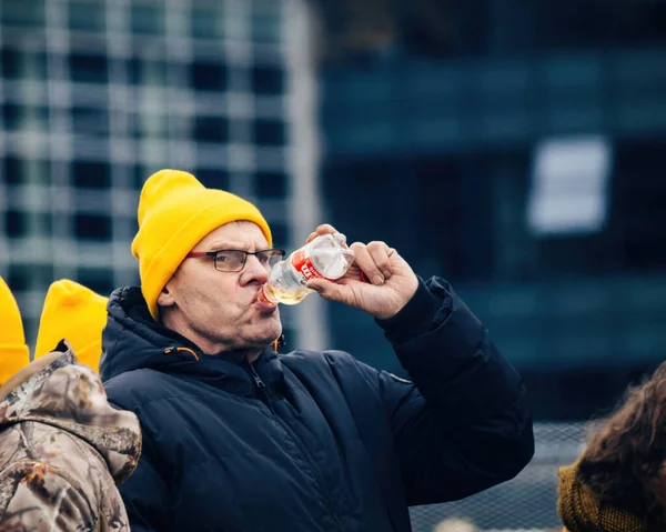 Strasbourg France Feb 2024 Protesters Drink Water Tractors Block Parliament — Stock Photo, Image
