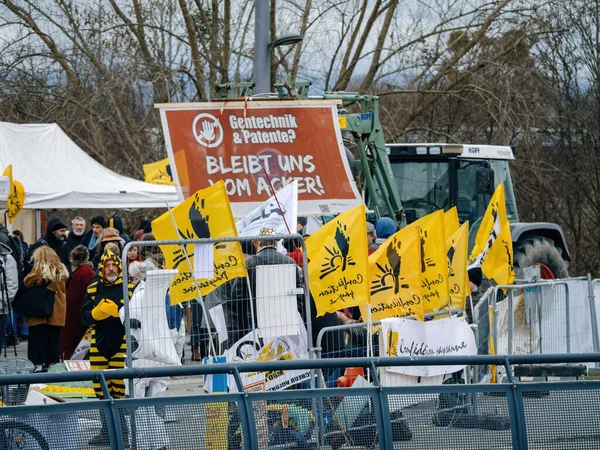 Strasbourg France Feb 2024 Large Crowd Protesters Tractors Block Entrance — Stock Photo, Image