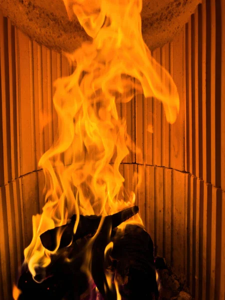 Close Photograph Showing Fire Ablaze Fireplace Stove Emitting Flames Flickering — Stock Photo, Image