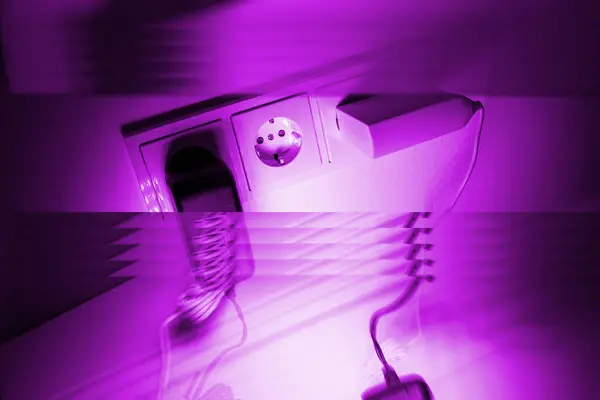 stock image Close-up of three power socket with one of them being empty in digital internet metaverse