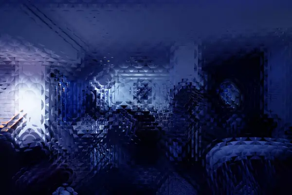 Uma Sala Sofre Uma Fragmentação Digital Com Uma Paleta Azul Imagens De Bancos De Imagens Sem Royalties