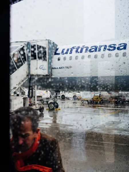Frankfurt Németország 2019 Május Lufthansa Airbus A321 Hátterére Eső Pöttyös — Stock Fotó