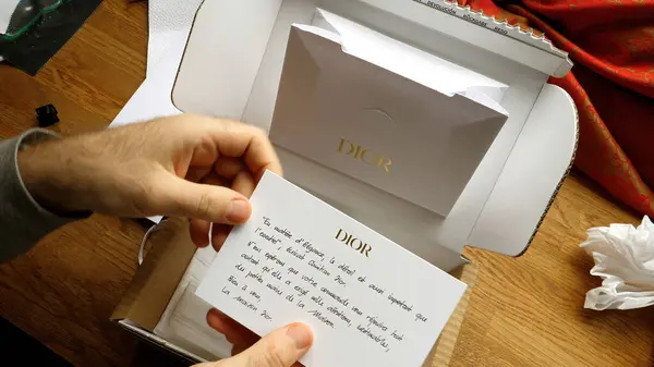 Paris France Sep 2023 Opening Christian Dior Boutique Envelope Containing — Stock Photo, Image