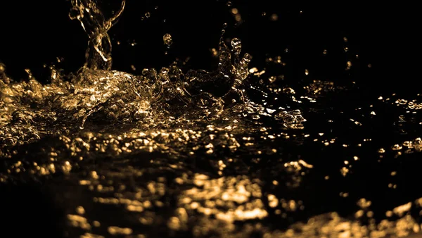 Hi speed close up images of oil liquid from diesel gasoline splashing and moving up to the air on black background. Power of fuel liquid that active and powerful. studio shot premium gold color tone