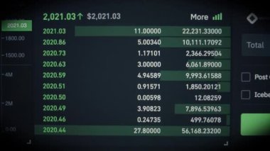 Ekran Dijital Kripto para birimi borsasında Bitcoin Ticaret şeması görüntülendi. Kâr özeti grafik analizlerinin mali muhasebesi. Eteryum kripto para birimini kar büyümesi elde etmek için al ya da sat.