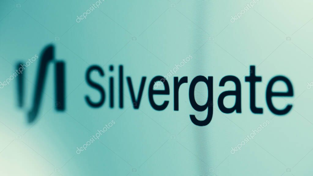 Bangkok Thailand. March 15 2023. Silvergate Bank logo. Brands logo of Silvergate Bank on digital monitor. Bankrupt of Silvergate Bank in 2023 caused by FTX Genesis Bankrupt. Silvergate Crypto banks.