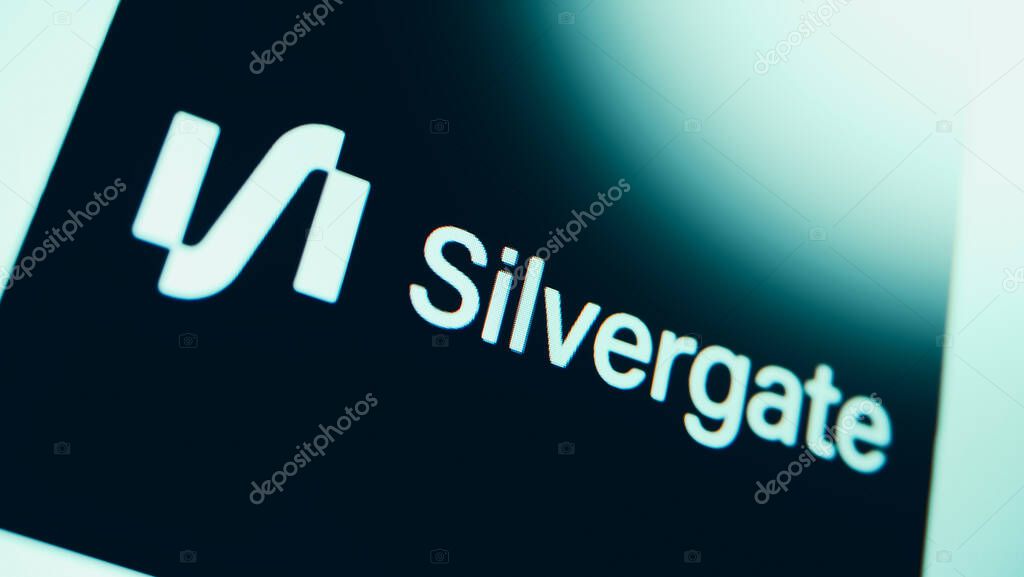 Bangkok Thailand. March 15 2023. Silvergate Bank logo. Brands logo of Silvergate Bank on digital monitor. Bankrupt of Silvergate Bank in 2023 caused by FTX Genesis Bankrupt. Silvergate Crypto banks.