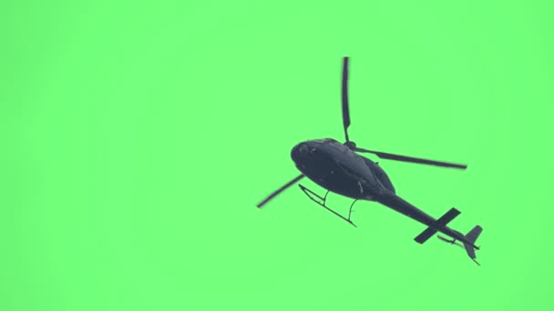 Śmigłowiec Lecący Zielonym Ekranie Kamerą Niskiego Kąta Realistyczna Animacja Pętli — Wideo stockowe