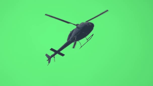 Vrtulník Letí Zelené Obrazovce Nízký Úhel Kamery Realistický Vrtulník Létající — Stock video