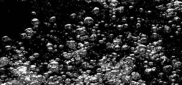 Burbujas Agua Soda Salpicando Bajo Agua Contra Fondo Negro Textura — Foto de Stock