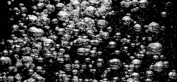 Soda Wasserblasen Plätschern Unter Wasser Vor Schwarzem Hintergrund Cola Flüssige — Stockfoto