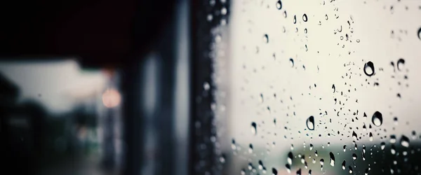 Hujan Turun Kaca Jendela Warung Kopi Dan Latar Belakang Kehidupan — Stok Foto