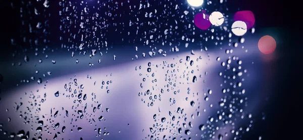 Dešťová Sprcha Čelní Sklo Nebo Auto Okna Rozmazané Silnice Pozadí — Stock fotografie