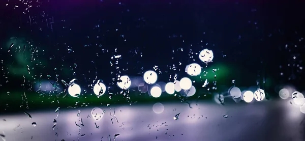 Ducha Lluvia Parabrisas Del Coche Ventana Del Coche Camino Borroso —  Fotos de Stock