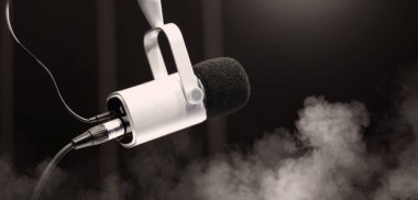 Stüdyoda mikrofon var. Popüler filtresi olan profesyonel stüdyo mikrofonu askıya alındı. Mikrofonu kontrollü bir ses üzerinde veya yüksek kaliteli ses kaydı için ayarlayın.